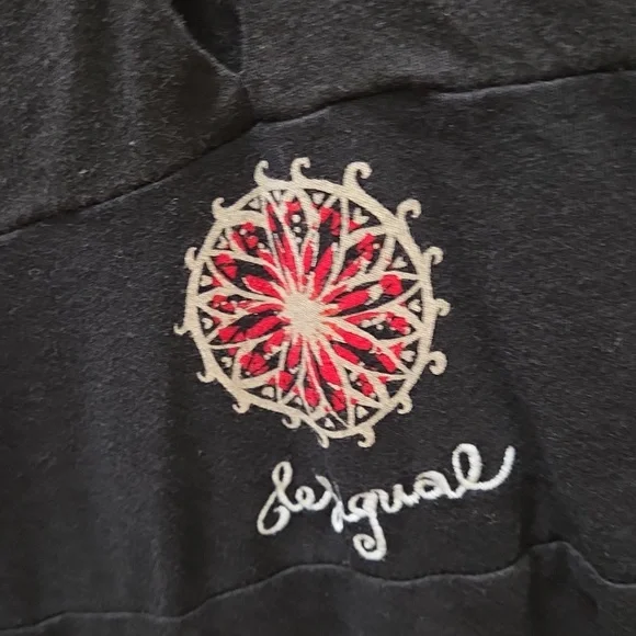 Desigual Black 100% Cotton Beaded Dress | V-Neck Embroidered Floral Art Mini - Picture 8 of 10